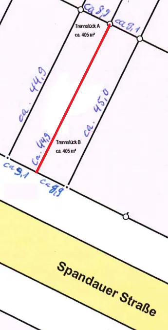 Lageplan der vorgesehenen Teilung in zwei Grundstücke