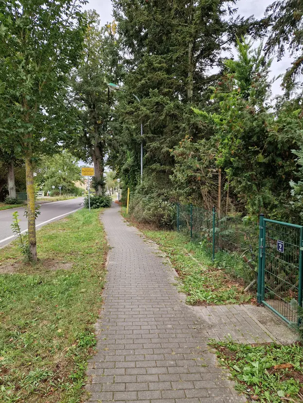 Gehweg an der begrünten Göttliner Chaussee vor dem Grundstück