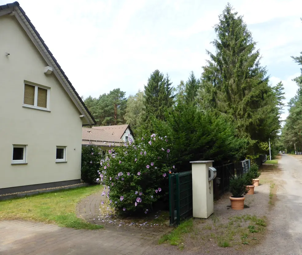 Straßenansicht des modernen Einfamilienhauses in Fichtenwalde