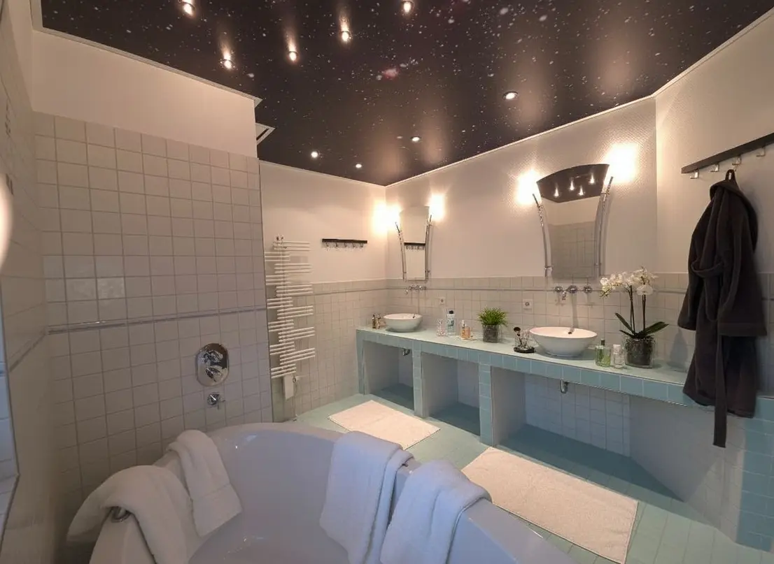 Masterbad mit Doppelwaschtisch, Spiegeln und Sternenhimmel-Decke
